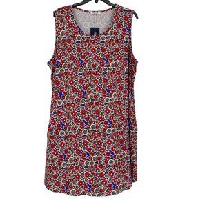Simple Fun Women’s Size 2XL Multicolor Floral Red Sleeveless Pocket Dress NWT